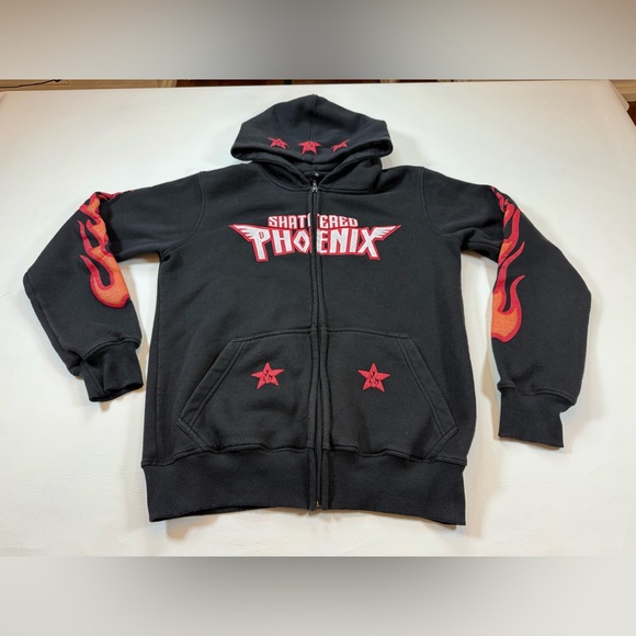 Source Unknown Other - Shattered Phoenix hoodie medium zip up sleeved flames goth cyberpunk (bin KK2)